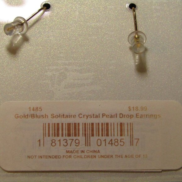 Amanda Blu | Gold/Blush Solitaire Crystal Peral Drop Earrings - Picture 2 of 2